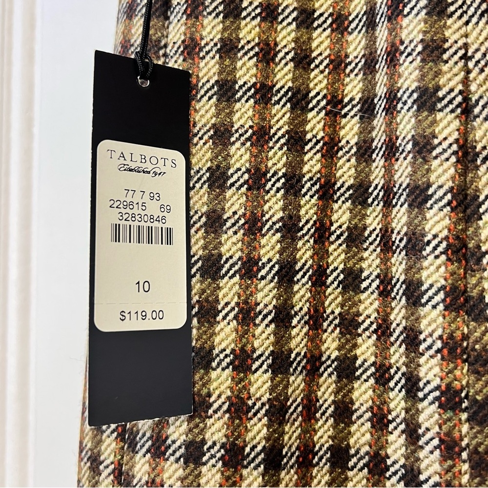 Talbots Wool Plaid Skirt Size 10 NWT Brown Tweed A-Line Flare Lined Classic - Picture 3 of 9